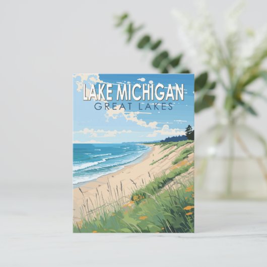 Lake Michigan Travel Art Vintage Briefkaart (Staand voorkant)
