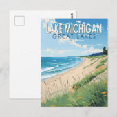 Lake Michigan Travel Art Vintage Briefkaart (Voorkant / Achterkant)
