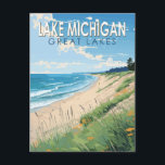 Lake Michigan Travel Art Vintage Briefkaart<br><div class="desc">Lake Michigan vector kunst ontwerp. Lake Michigan is een van de vijf Grote Meren van Noord-Amerika. Het is qua volume de op één na grootste van de Grote Meren.</div>