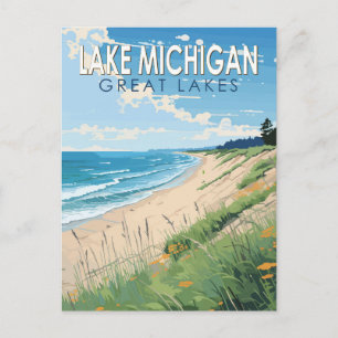 Lake Michigan Travel Art Vintage Briefkaart
