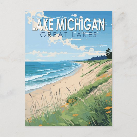 Lake Michigan Travel Art Vintage Briefkaart (Voorkant)