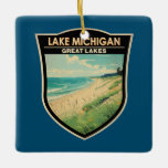 Lake Michigan Travel Art Vintage Keramisch Ornament<br><div class="desc">Lake Michigan vector kunst ontwerp. Lake Michigan is een van de vijf Grote Meren van Noord-Amerika. Het is qua volume de op één na grootste van de Grote Meren.</div>