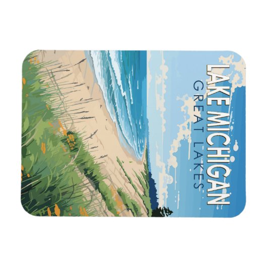 Lake Michigan Travel Art Vintage Magneet (Horizontaal)