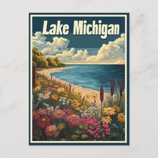 Lake Michigan Vintage Reizen Briefkaart (Voorkant)
