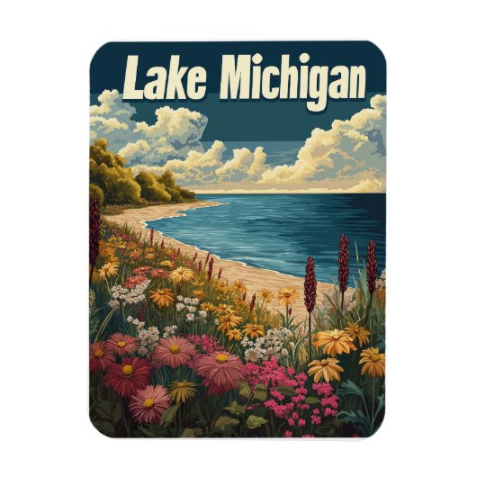 Lake Michigan Vintage Reizen Magneet (Verticaal)