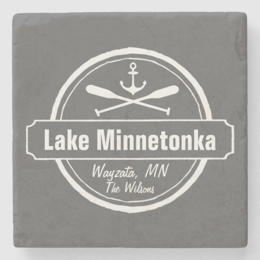 Lake Minnetonka Minnesota ankerplaats en naam Stenen Onderzetter (Voorkant)