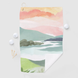 Lake Morning Sunrise | Watercolor Nature Golfhanddoek