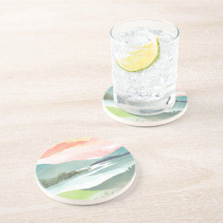 Lake Morning Sunrise | Watercolor Nature Zandsteen Onderzetter