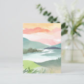 Lake Morning Sunrise | Waterverf Natuur Briefkaart (Staand voorkant)