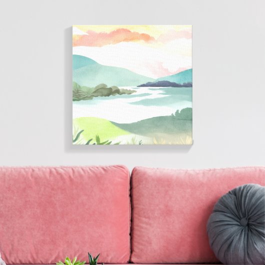 Lake Morning Sunrise | Waterverf Natuur Canvas Afdruk (Insitu (Woonkamer))