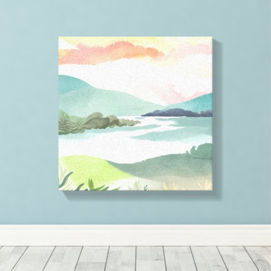 Lake Morning Sunrise | Waterverf Natuur Canvas Afdruk (Insitu (Houten vloer))