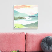 Lake Morning Sunrise | Waterverf Natuur Canvas Afdruk (Insitu (Woonkamer))