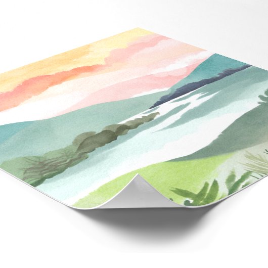 Lake Morning Sunrise | Waterverf Natuur Poster (Hoek)