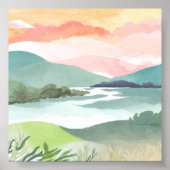 Lake Morning Sunrise | Waterverf Natuur Poster (Voorkant)