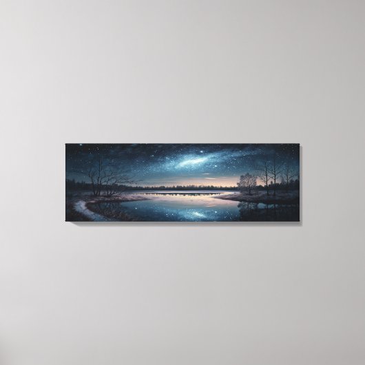 Lake Night Sterrenhemel Landschap Canvas Afdruk (Voorkant)