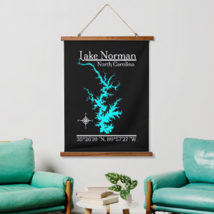 Lake Norman North Carolina Kaart Coördinaten Hangend Wandkleed