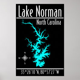 Lake Norman North Carolina Kaart Coördinaten Poste Poster