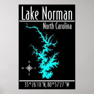 Lake Norman North Carolina Kaart Coördinaten Poste Poster