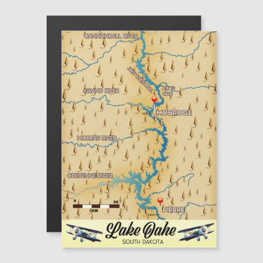 Lake Oahe South Dakota kaart (Voorkant / Achterkant)