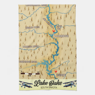 Lake Oahe South Dakota kaart Theedoek