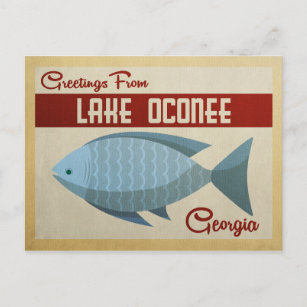 Lake Oconee Georgia Blue Fish Vintage Travel Briefkaart