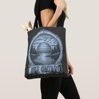 Lake Ontario Etsstijl | Blauw & Grijs Tote Bag