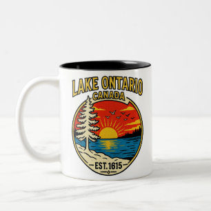 Lake Ontario Pop Art Zonsondergang Canada Est 1615 Tweekleurige Koffiemok