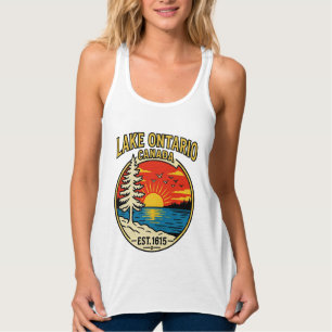 Lake Ontario Pop Art Zonsondergang Dames Witte Tan Tanktop