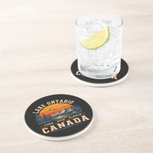 Lake Ontario toen nu altijd Canada retro Zandsteen Onderzetter