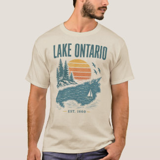 Lake Ontario Vintage Grafische T-shirt, Meren Prot T-shirt