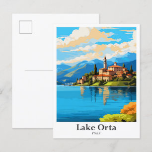 Lake Orta Italië Art Travel Portret Illustratie Briefkaart