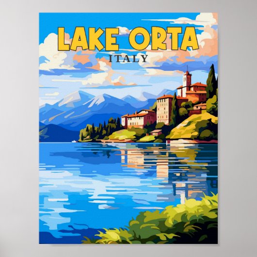 Lake Orta Italië vintage reisillustratie Poster (Voorkant)