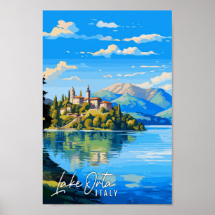 Lake Orta Italië vintage reizen kunst illustratie Poster