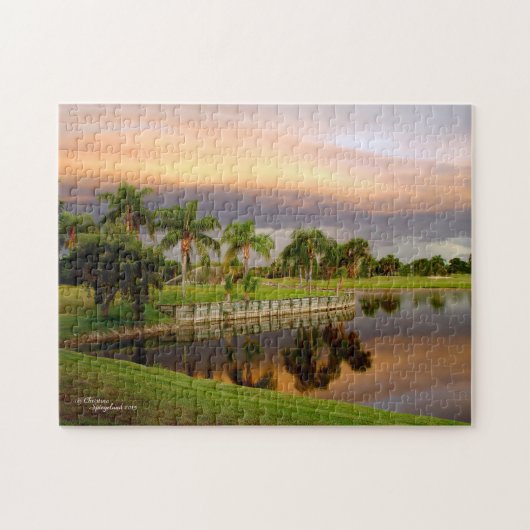 Lake Palm Trees Sunset Florida Puzzle Legpuzzel (Horizontaal)