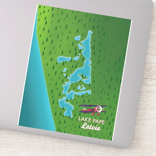 Lake Pape Letland-kaart Sticker (Detail)