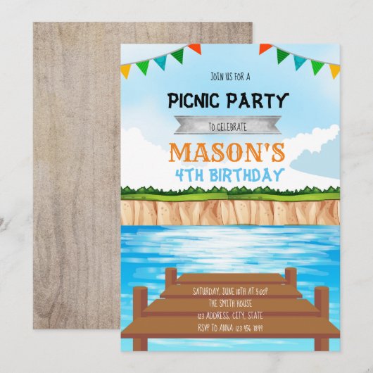 Lake party verjaardagsuitnodiging kaart (Voorkant / Achterkant)