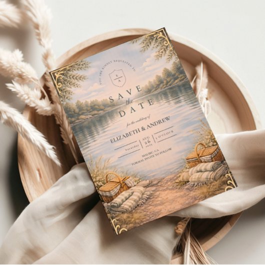 Lake Picnic Forest Elegance Wedding Save The Date
