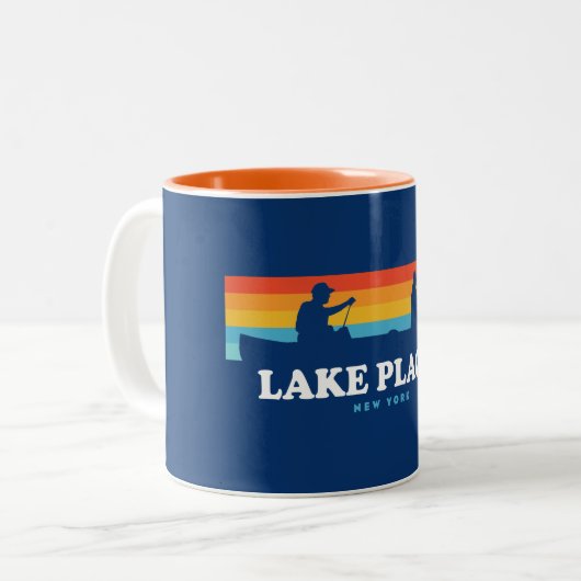 Lake Placid New York Canoe Tweekleurige Koffiemok (Voorkant links)