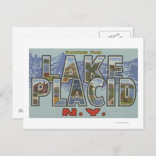 Lake Placid, New York - Large Letter Scenes Briefkaart (Voorkant / Achterkant)