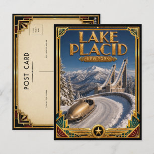 Lake Placid New York Vintage Art Deco Gouden Tijdp Briefkaart