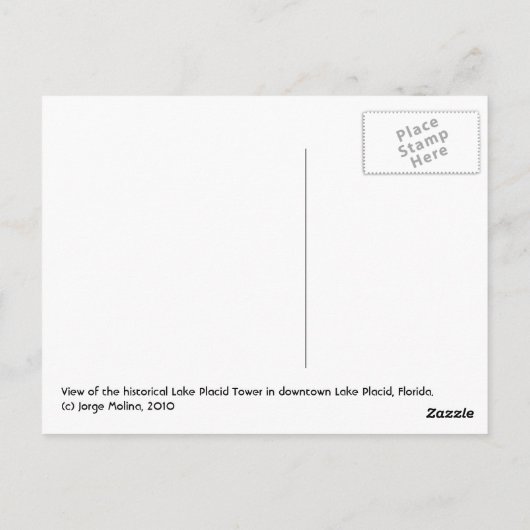 Lake Placid Tower- Lake Placid, Florida Briefkaart (Achterkant)