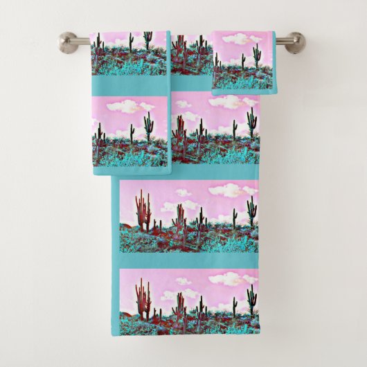 Lake Pleasant Turquoise Saguaros Towel Set Bad Handdoek (Insitu)