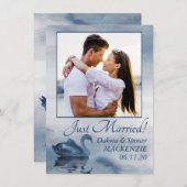 Lake Reflections | Stofblauwe Zwaan Foto Bruiloft Aankondiging (Voorkant / Achterkant)