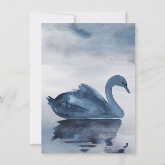 Lake Reflections | Stofblauwe Zwaan Foto Bruiloft Aankondiging (Achterkant)