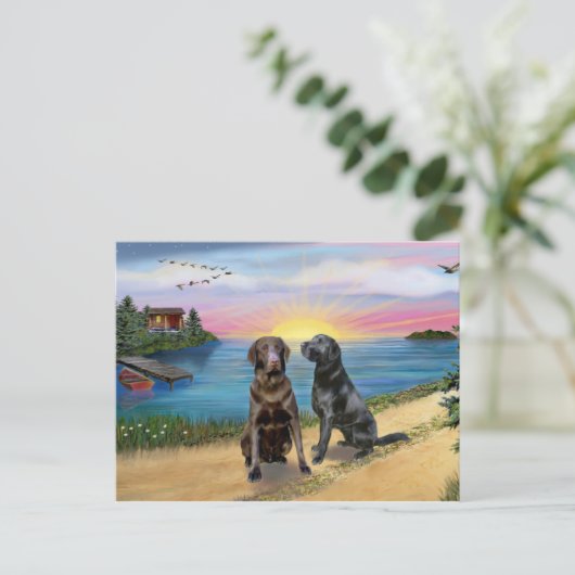Lake Road - Twee labrador retrievers (Choc-Block) Briefkaart (Staand voorkant)