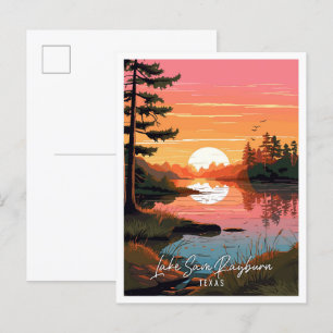 Lake Sam Rayburn Texas vintage reisillustratie Briefkaart