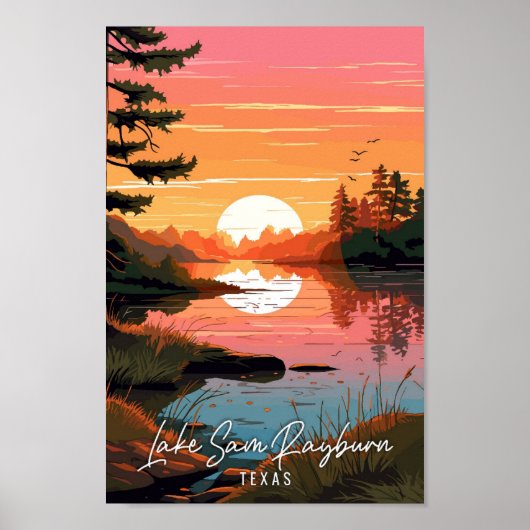 Lake Sam Rayburn Texas vintage reisillustratie Poster (Voorkant)