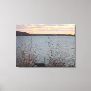 Lake Shore Sunset Canvas - 4-panelen Afdruk