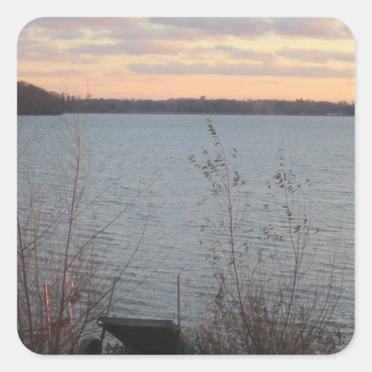 Lake Shore Sunset Square Stickers - Set of 20 (Voorkant)