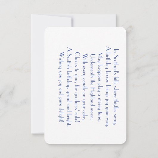 Lake Side and Mountains Schots Verjaardagsgedicht (Achterkant)